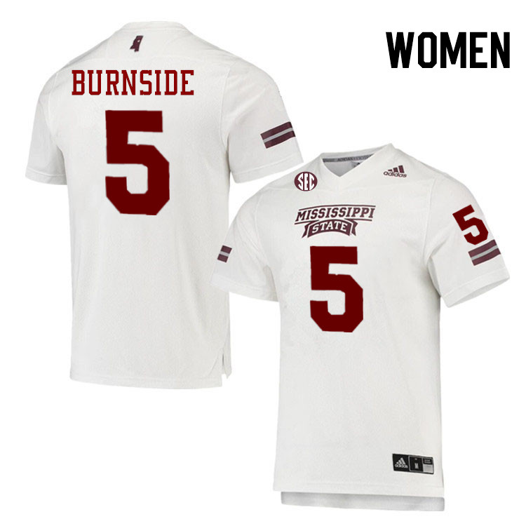 Women #5 Braylon Burnside Mississippi State Bulldogs College Football Jerseys Stitched-White